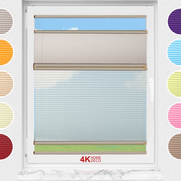 Gece Gündüz Yapıştırmalı Plise Perde (Desenli Kumaş) Lotus-Kül Gri -3078 - Bronz