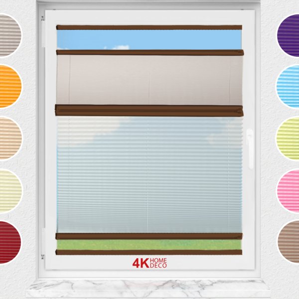 Gece Gündüz Yapıştırmalı Plise Perde (Desenli Kumaş) Lotus-Kül Gri -3078 - Kahverengi