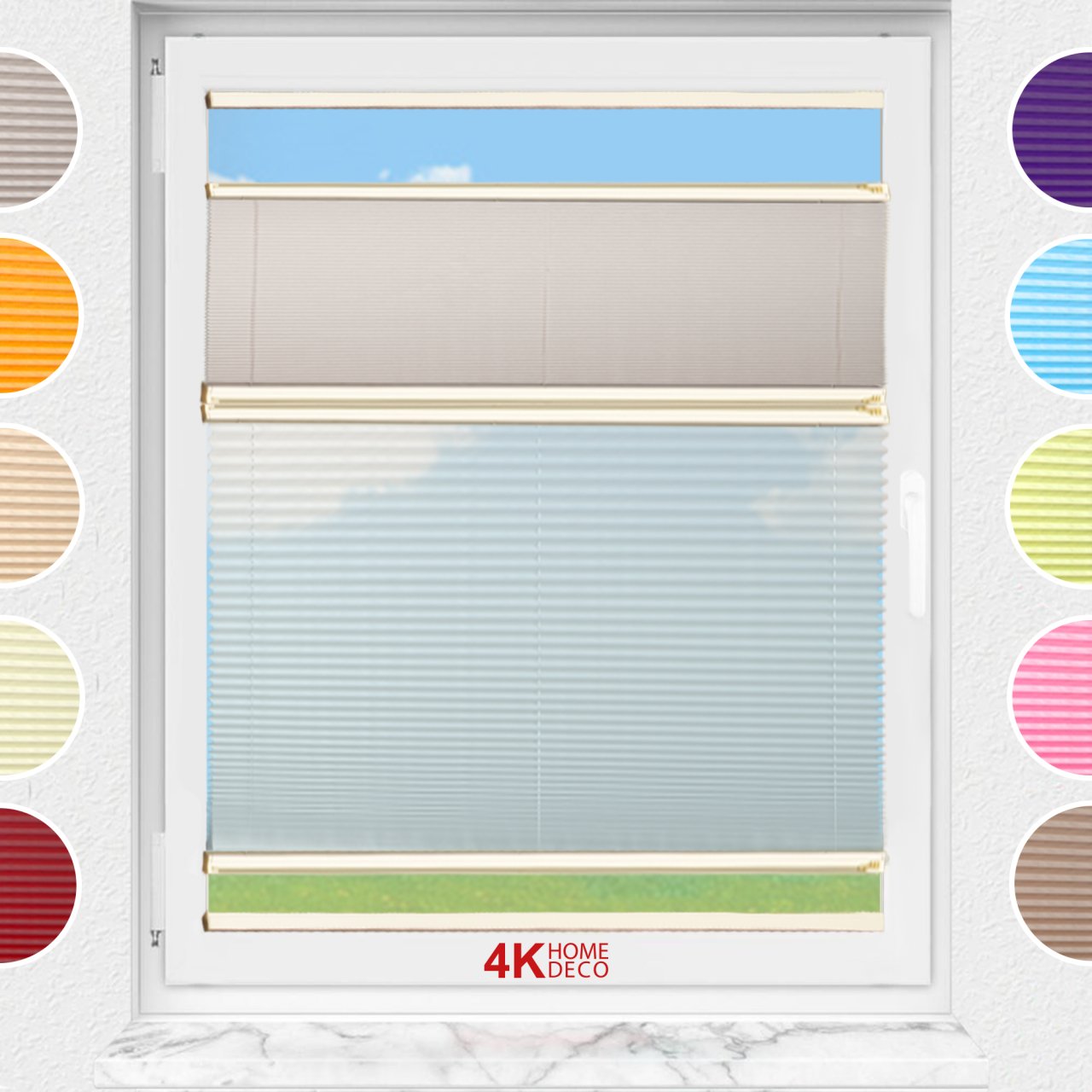 Gece Gündüz Yapıştırmalı Plise Perde (Desenli Kumaş) Lotus-Kül Gri -3078 - Krem