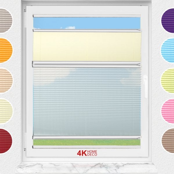 Gece Gündüz Yapıştırmalı Plise Perde (Desenli Kumaş) Lotus-Sarı -726 - Gümüş Gri