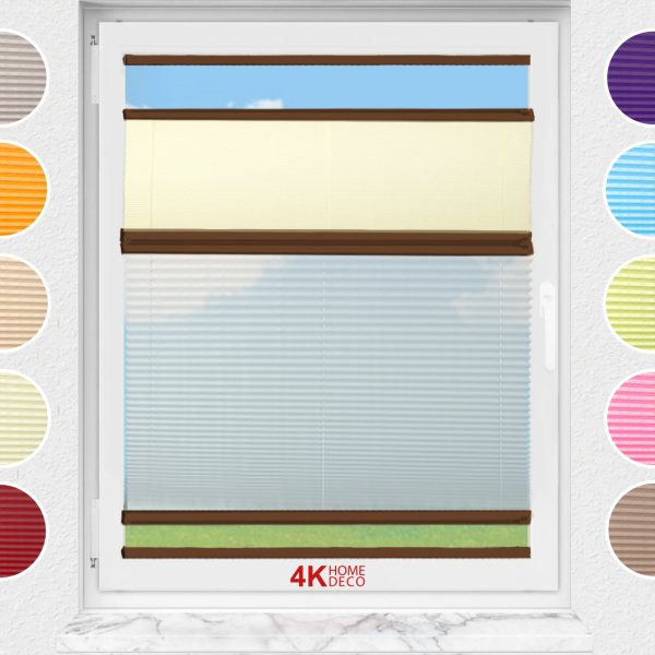 Gece Gündüz Yapıştırmalı Plise Perde (Desenli Kumaş) Lotus-Sarı -726 - Kahverengi