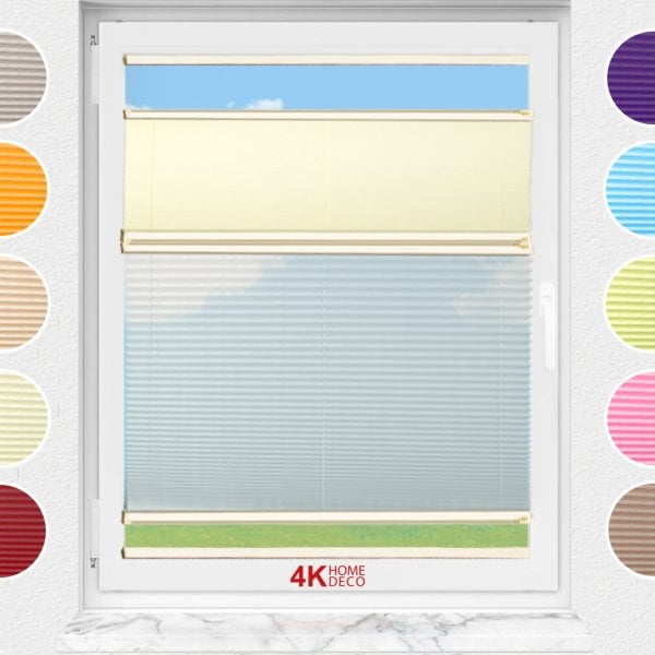 Gece Gündüz Yapıştırmalı Plise Perde (Desenli Kumaş) Lotus-Sarı -726 - Krem