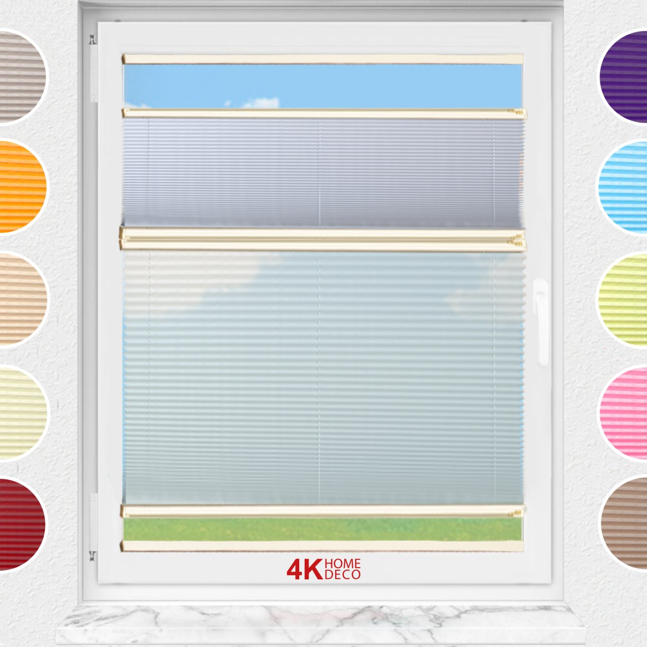 Gece Gündüz Yapıştırmalı Plise Perde (Düz Kumaş) Violet-A.Gri-2255 - Krem