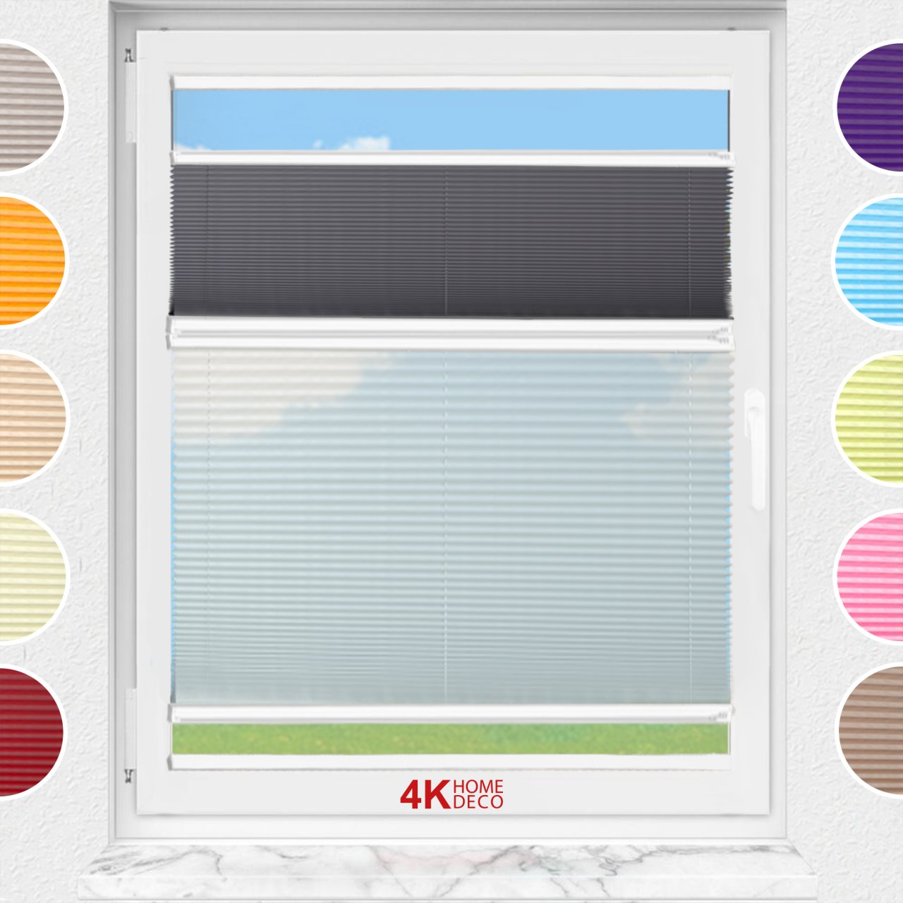 Gece Gündüz Yapıştırmalı Plise Perde (Düz Kumaş) Violet-Antresit-2421 - Beyaz