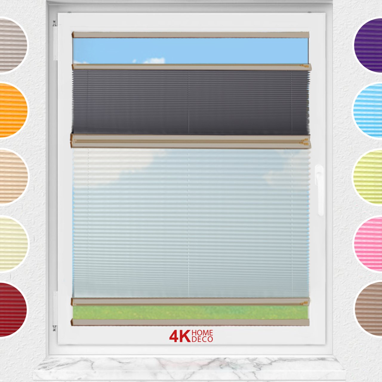 Gece Gündüz Yapıştırmalı Plise Perde (Düz Kumaş) Violet-Antresit-2421 - Bronz