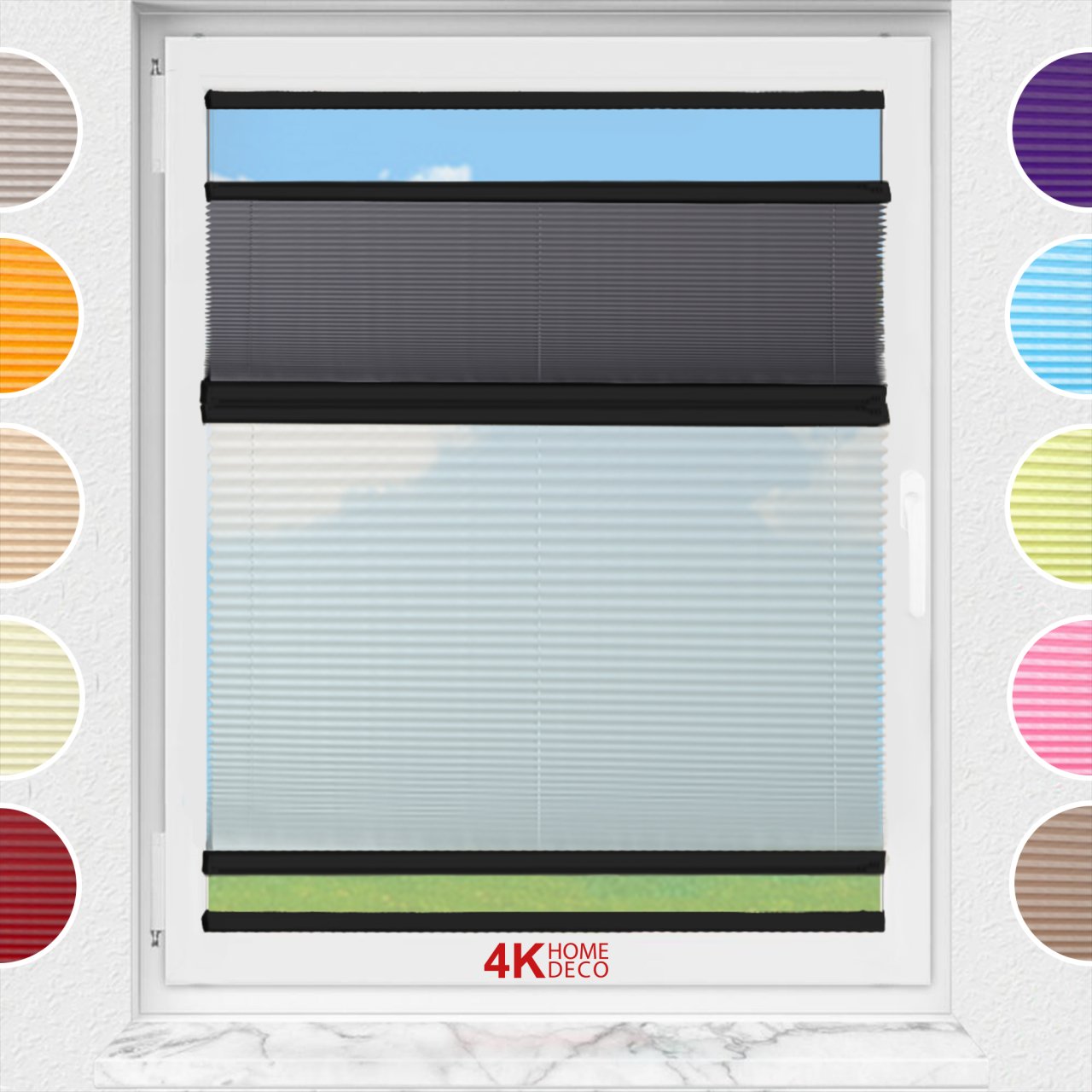 Gece Gündüz Yapıştırmalı Plise Perde (Düz Kumaş) Violet-Antresit-2421 - Siyah