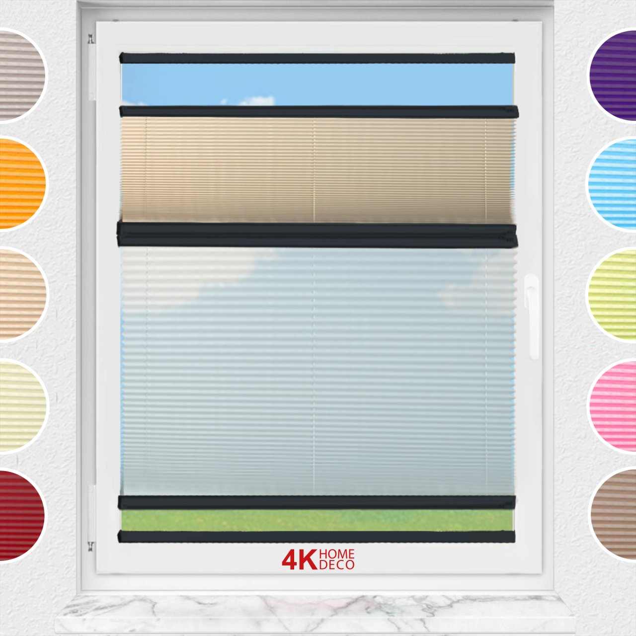 Gece Gündüz Yapıştırmalı Plise Perde (Düz Kumaş) Violet-Bej-69 - Antresit Gri