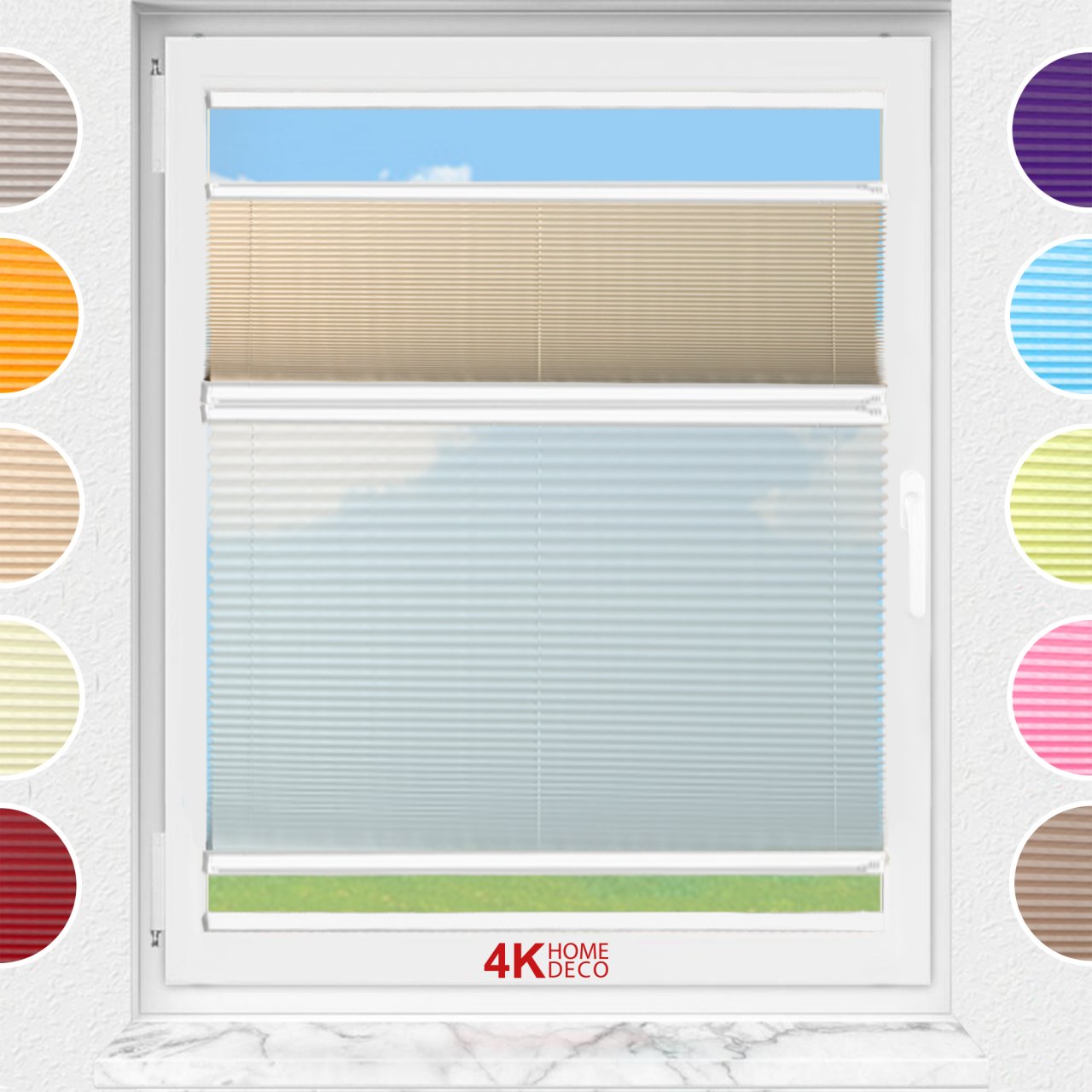 Gece Gündüz Yapıştırmalı Plise Perde (Düz Kumaş) Violet-Bej-69 - Bronz