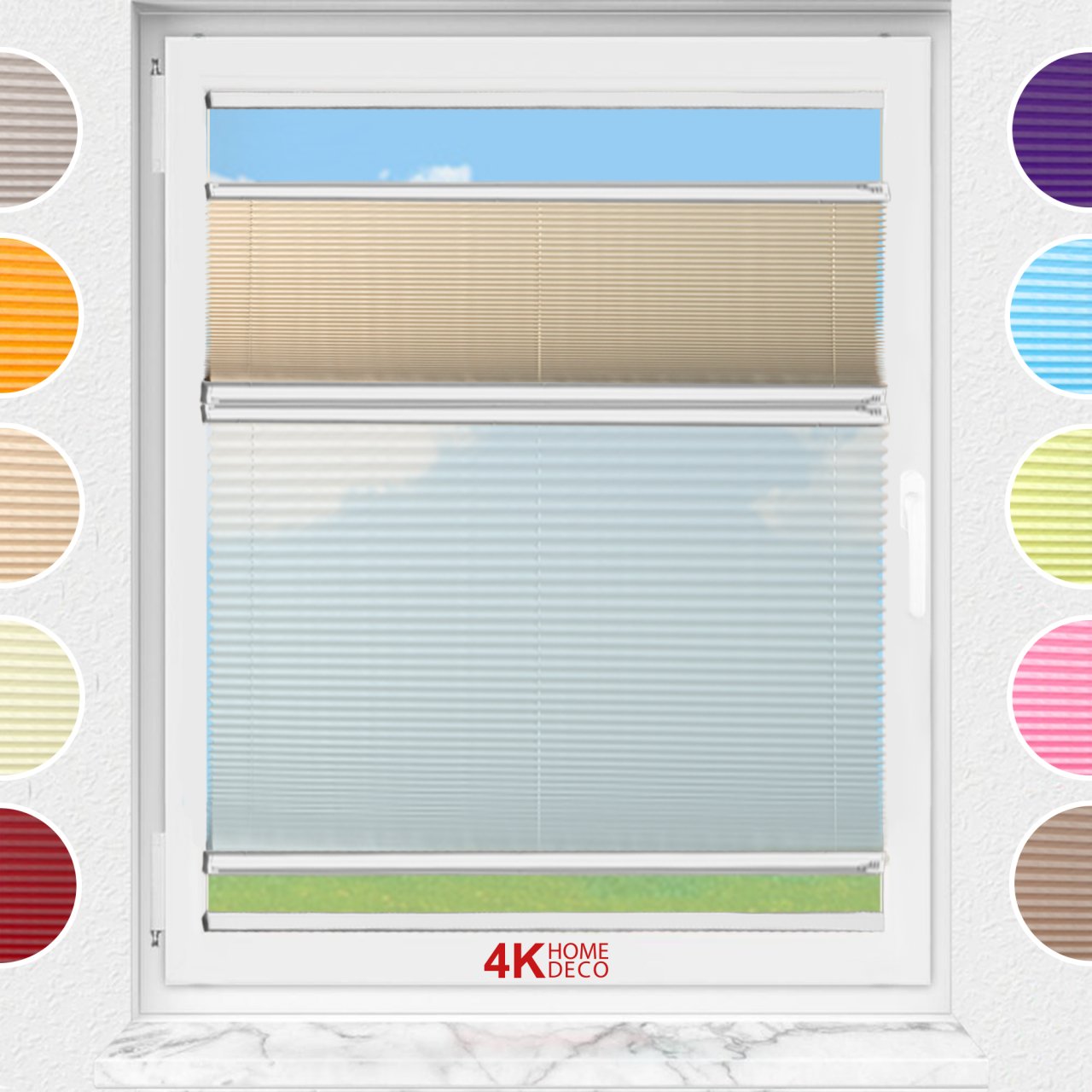 Gece Gündüz Yapıştırmalı Plise Perde (Düz Kumaş) Violet-Bej-69 - Gümüş Gri