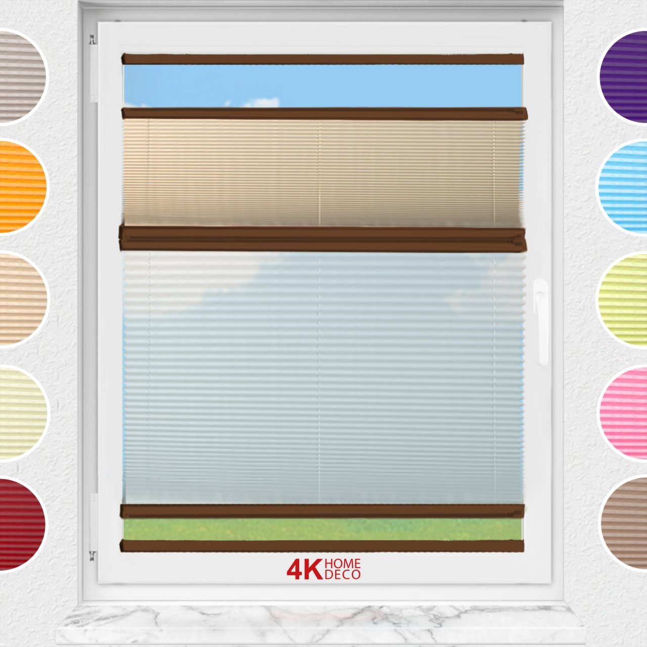 Gece Gündüz Yapıştırmalı Plise Perde (Düz Kumaş) Violet-Bej-69 - Kahverengi