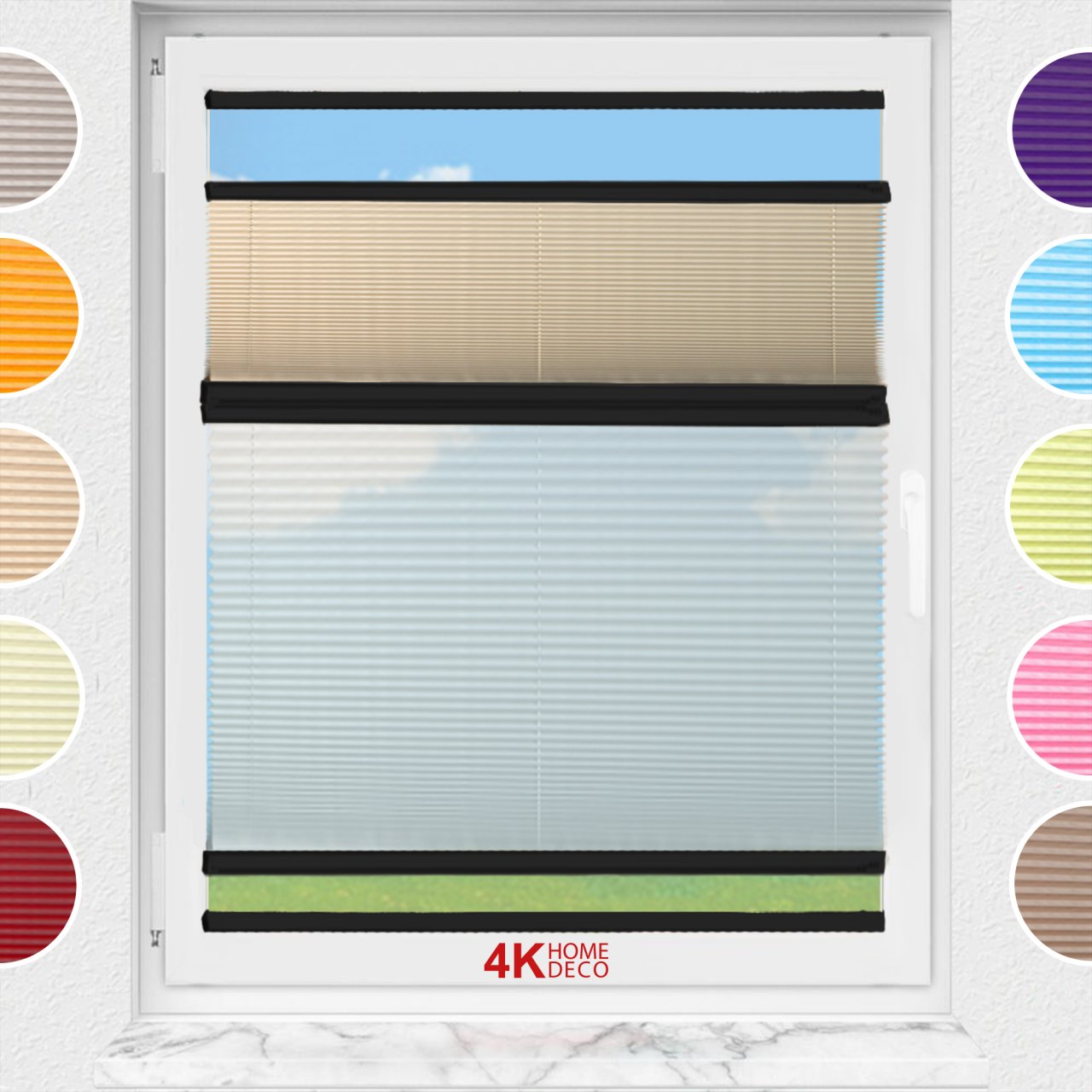 Gece Gündüz Yapıştırmalı Plise Perde (Düz Kumaş) Violet-Bej-69 - Siyah