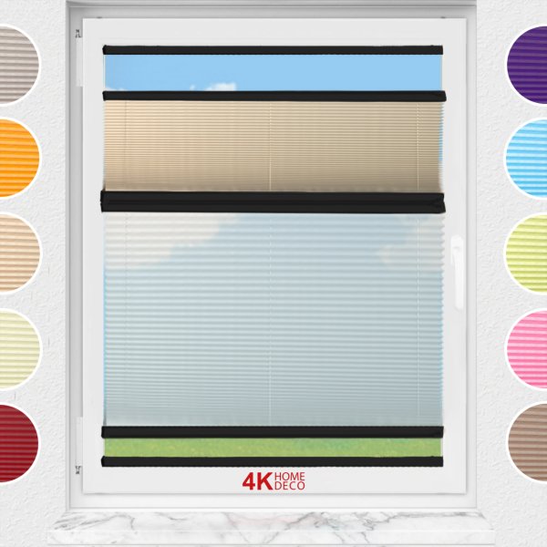 Gece Gündüz Yapıştırmalı Plise Perde (Düz Kumaş) Violet-Bej-69 - Siyah