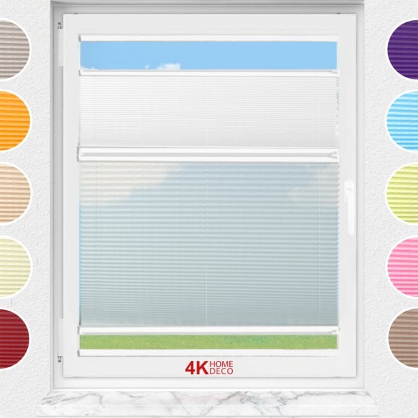 Gece Gündüz Yapıştırmalı Plise Perde (Düz Kumaş) Violet-Beyaz 01 - Beyaz