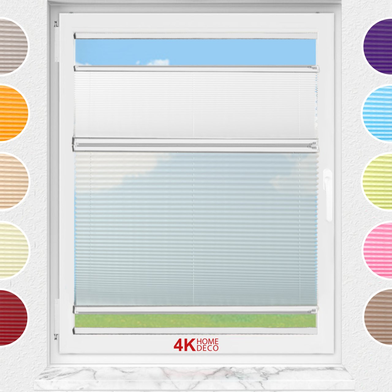 Gece Gündüz Yapıştırmalı Plise Perde (Düz Kumaş) Violet-Beyaz 01 - Gümüş Gri