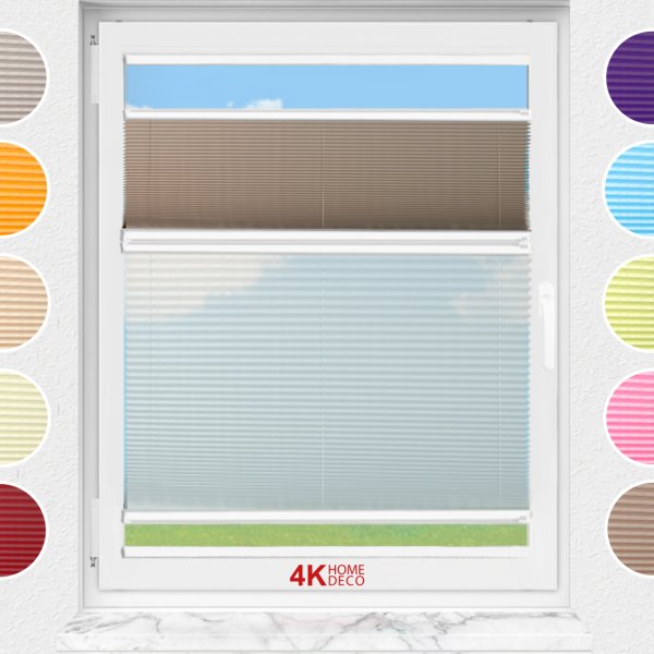 Gece Gündüz Yapıştırmalı Plise Perde (Düz Kumaş) Violet-Kahverengi-705 - Beyaz