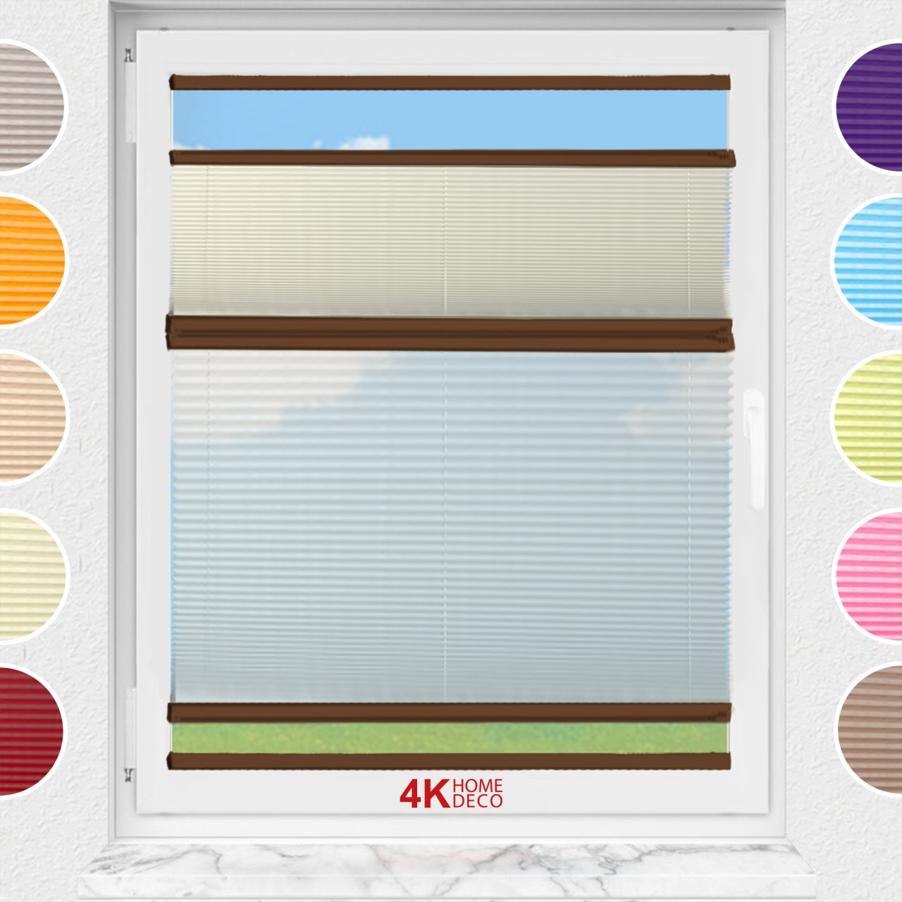 Gece Gündüz Yapıştırmalı Plise Perde (Düz Kumaş) Violet-Krem 502 - Kahverengi