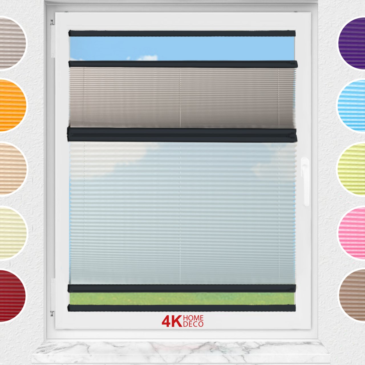 Gece Gündüz Yapıştırmalı Plise Perde (Düz Kumaş) Violet-Kül Gri-3078 - Antresit Gri