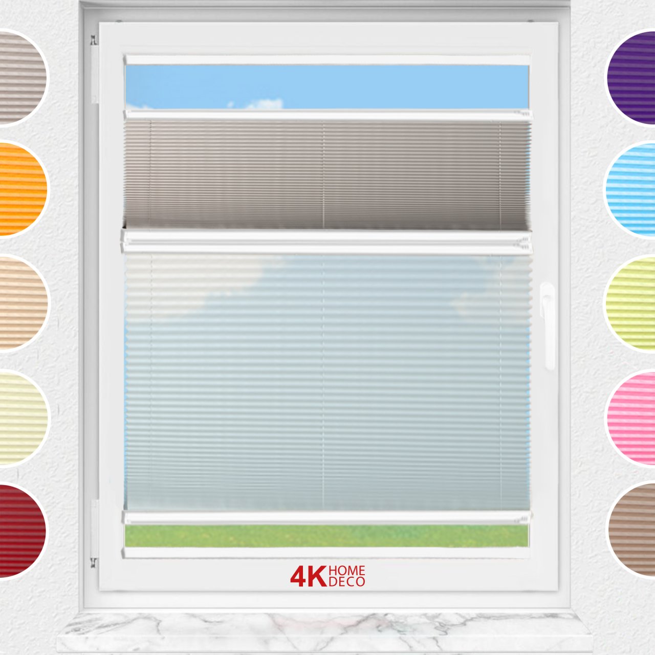 Gece Gündüz Yapıştırmalı Plise Perde (Düz Kumaş) Violet-Kül Gri-3078 - Beyaz