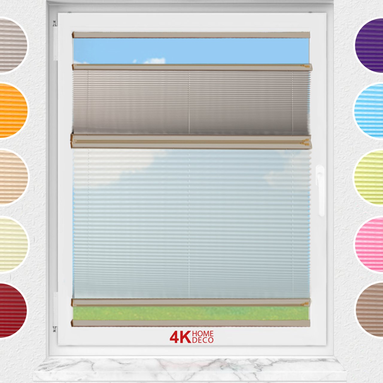 Gece Gündüz Yapıştırmalı Plise Perde (Düz Kumaş) Violet-Kül Gri-3078 - Bronz