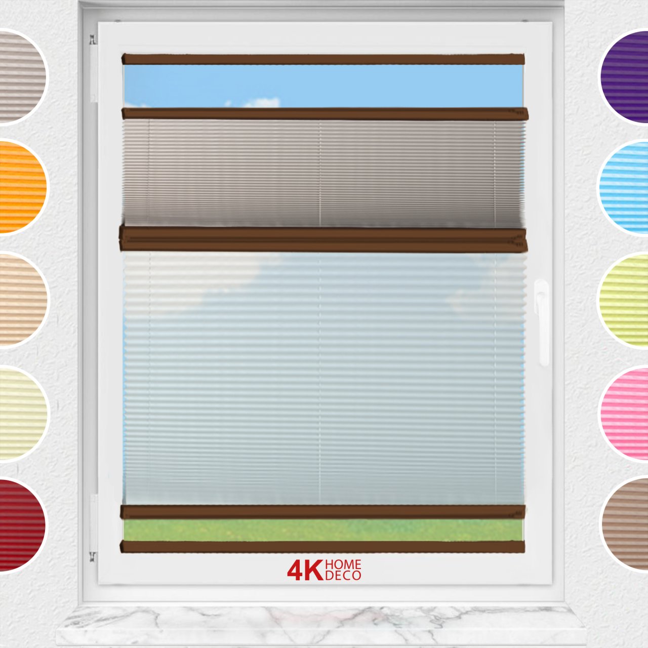 Gece Gündüz Yapıştırmalı Plise Perde (Düz Kumaş) Violet-Kül Gri-3078 - Kahverengi