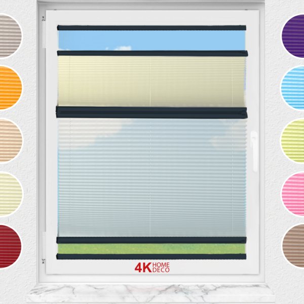 Gece Gündüz Yapıştırmalı Plise Perde (Düz Kumaş) Violet-Sarı-726 - Antresit Gri