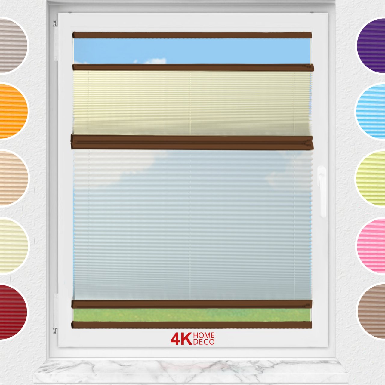 Gece Gündüz Yapıştırmalı Plise Perde (Düz Kumaş) Violet-Sarı-726 - Kahverengi