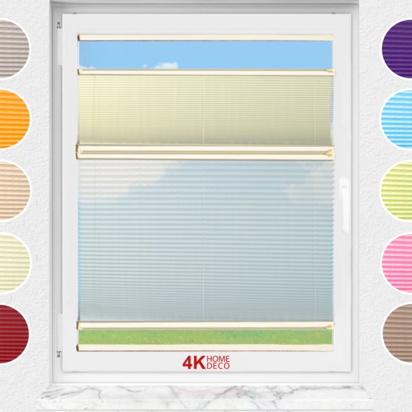 Gece Gündüz Yapıştırmalı Plise Perde (Düz Kumaş) Violet-Sarı-726 - Krem