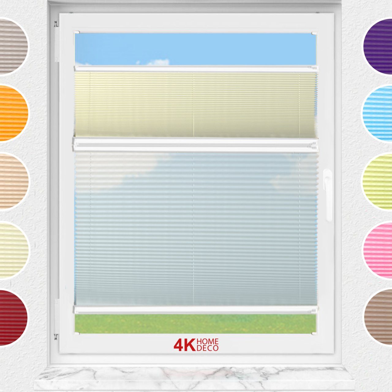 Gece Gündüz Vidalı Plise Perde (Düz Kumaş) Violet-Sarı-726 - Beyaz