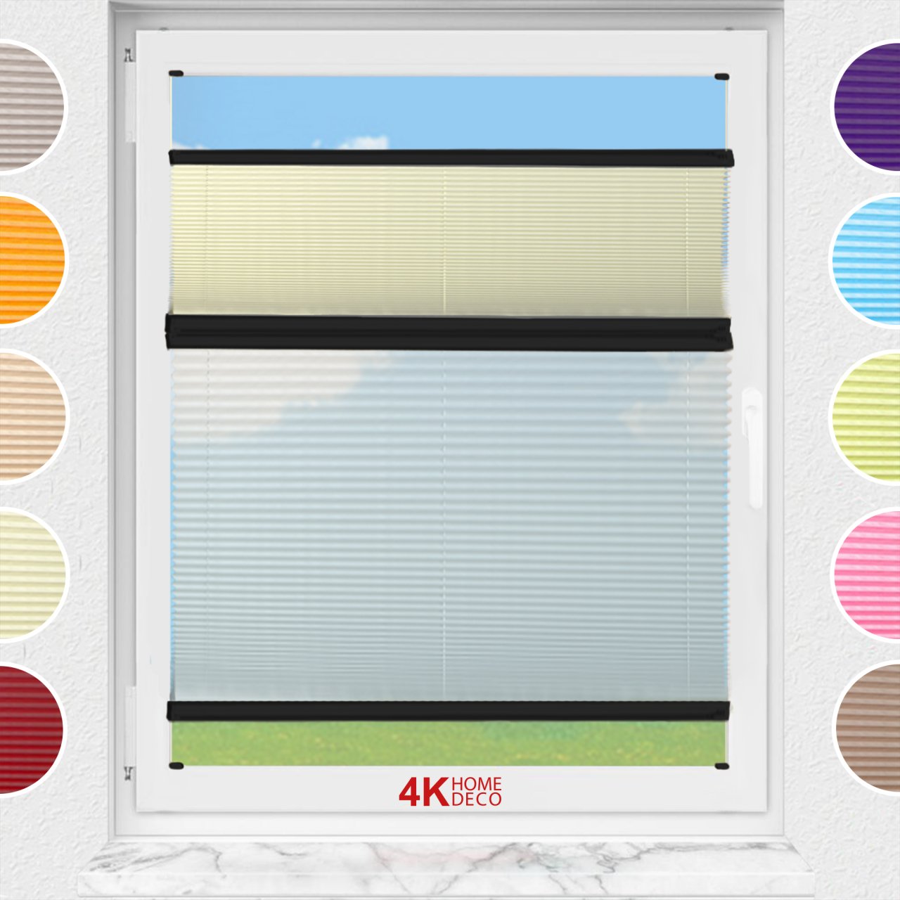 Gece Gündüz Vidalı Plise Perde (Düz Kumaş) Violet-Sarı-726 - Siyah