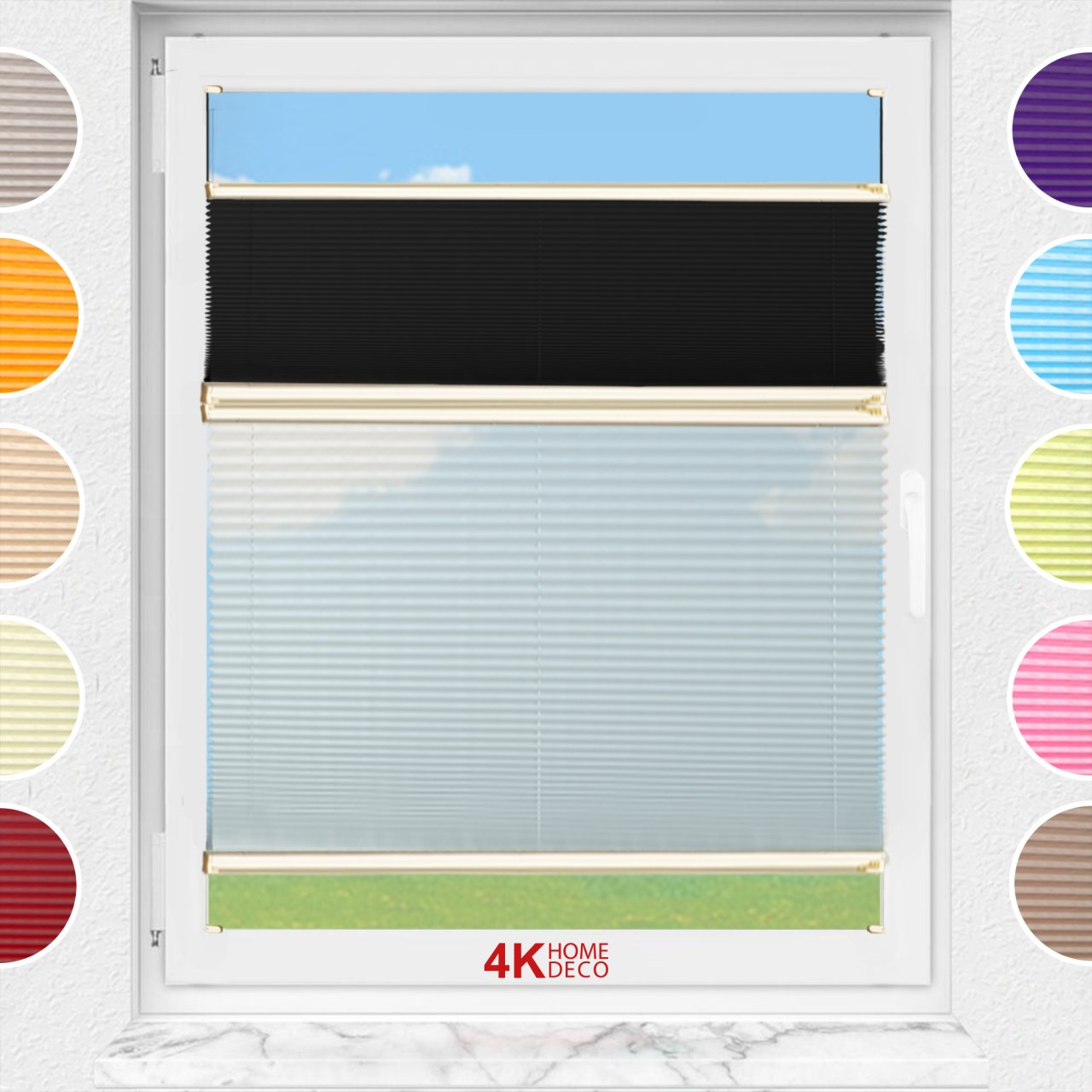 Gece Gündüz Vidalı Plise Perde (Düz Kumaş) Violet-Siyah-02 - Krem